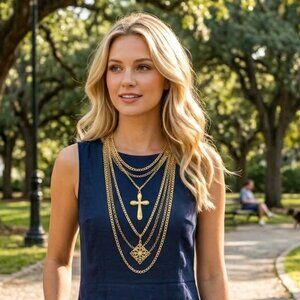 Bijou Multi-Layered Gold Cross Necklace: